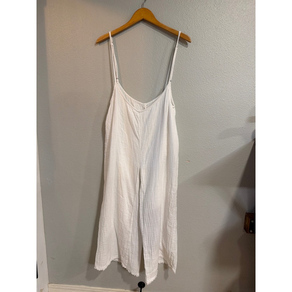Anthropologie Jumpsuit Womens XXS White Wide Leg Gauze Adjustable Straps Raw‎